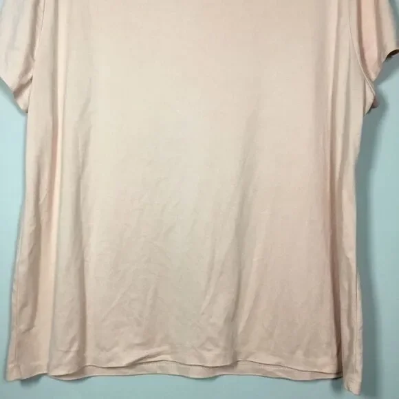 Chicos pink faux suede vegan short sleeve round neck with gold tone detail sz L - Picture 6 of 7